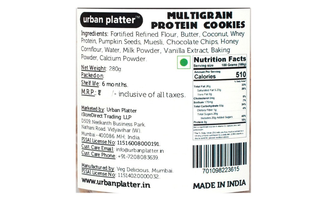 Urban Platter Multigrain Protein Cookies    Plastic Jar  280 grams